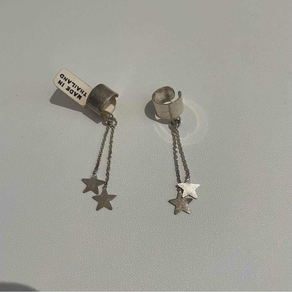 2 new 925 sterling silver dangling star ear cuffs